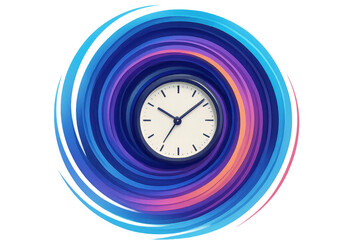 Clock face in a colorful abstract swirl representing time passing, deadlines, and efficiency concepts