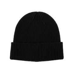 Black Ribbed Knit Beanie Hat isolated on a transparent background