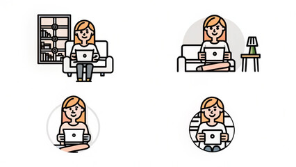 Fototapeta premium Relaxed Young Woman Sitting with Tablet and Coffee Vector Illustration