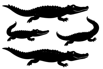 set of Crocodile swimming silhouette illustration isolated on white background
