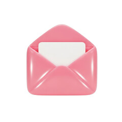 Pink open envelope with white card isolated on a transparent background