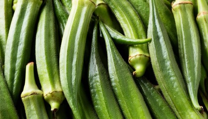 Fototapeta premium Close Up Of Green Okra Texture Background Organic Vegetable