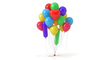 Colorful balloons floating together, isolated on a white background, party decoration.