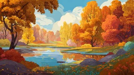 Naklejka premium autumn landscape with bright colorful leaves indian summer no logos no brands ar 169