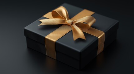 A beautifully wrapped black gift box with an elegant gold ribbon, perfect for celebrations and special occasions.