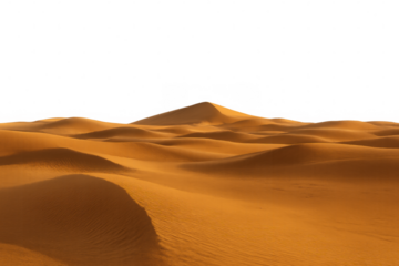 Desert sand dunes forming an arid landscape with a transparent background, symbolizing dryness, heat, and isolation