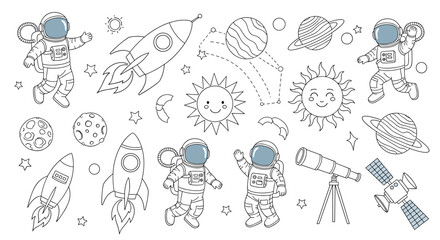 Exploring the wonders of the universe with astronauts rockets and stars.