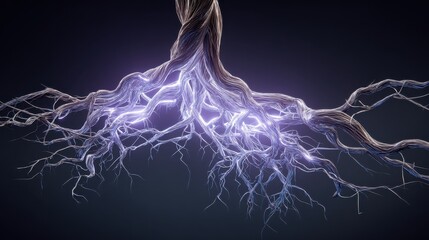 minimalistic glowing tree roots intertwine with luminous digital lights symbolizing the fusion of nature and technology a futuristic aesthetic highlighting the connection between biological and digi