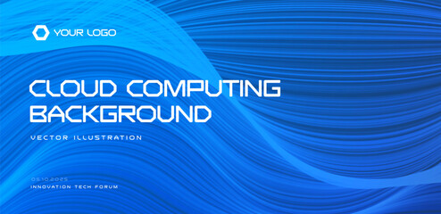 Cloud computing background, blue abstract waves, futuristic tech gradient. For IT presentations, SaaS landings, conference, webinar. Digital technologies backgrounds for business. Vector illustration