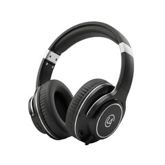 Black Over- Ear Headphones with Silver Accents isolated on a transparent background