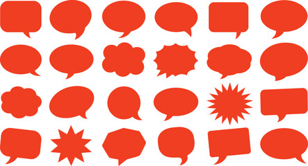 Collection of speech bubble shapes in red on a white background