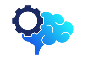 Gradient Blue Brain in Gearbox Flat Colored Icon for Artificial Intelligence Concept