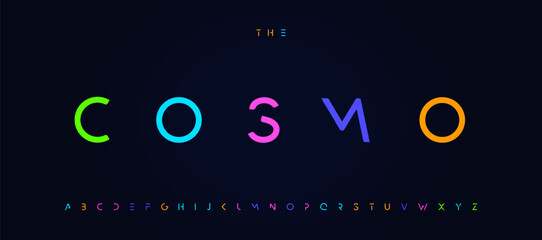 Minimal futuristic font logo alphabet space tech typography, cutout geometric lettering for modern fashion title text, futurism theme poster, space technology headline, EDM dj party. Vector typeset