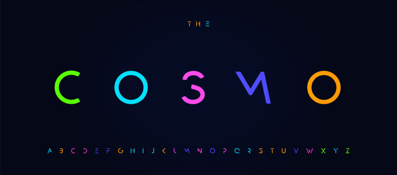 Minimal futuristic font logo alphabet space tech typography, cutout geometric lettering for modern fashion title text, futurism theme poster, space technology headline, EDM dj party. Vector typeset