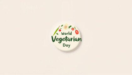 World Vegetarian Day button design with vegetables and text  