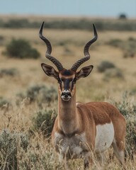 Obraz premium Male Blackbuck Antelope in Pampas Plains — Wildlife Photography, La Pampa, Argentina