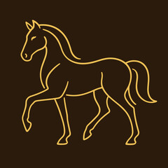 Obraz premium Minimalist golden line art horse silhouette on a dark background