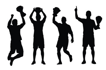 Silhouette Vector Set of Soccer Players Celebrating Victory and Holding Trophies