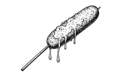 Detailed, hand-drawn corndog