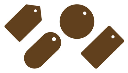Flat brown hanging tag shapes vector set for price label, gift tag, and packaging design