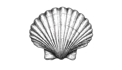 Detailed ink drawing of a scallop shell