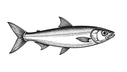 Detailed line drawing of a fish