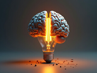 Brain shaped light bulb representing idea generation, innovation, and creative thinking for problem solving concept