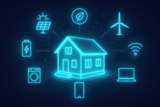 Smart Home Technology Network with Renewable Energy and Appliances house