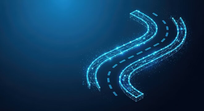 Futuristic technology roadmap with glowing blue lines