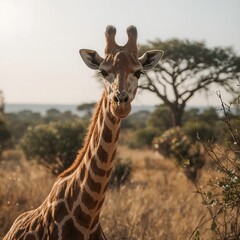 Fototapeta premium Majestic Giraffe in Golden African Savanna at Sunset