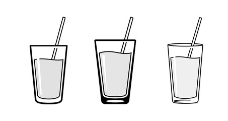Three glasses of liquid with straws, each containing a different amount of the beverage.