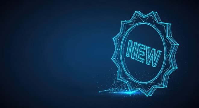 Glowing Blue Digital Seal with the Word New
