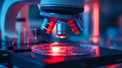 Close up of microscope in science laboratory
