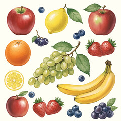 Watercolor Fresh Fruit Collection Illustration Set