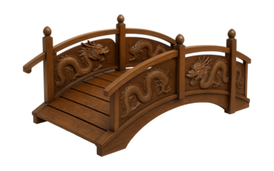 Decorative garden bridge featuring a carved dragon design for an Asian-themed garden.