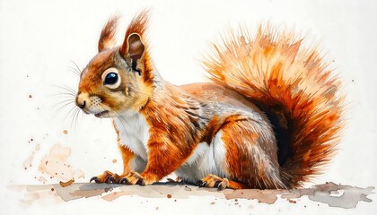 Detailed red squirrel, vibrant colors, watercolor style
