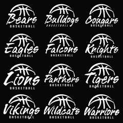 Basketball Team Graphics White Version is a great graphic for basketball teams. There are 12 designs that include a ball and text with the team name. Great for shirt designs, promotional products.