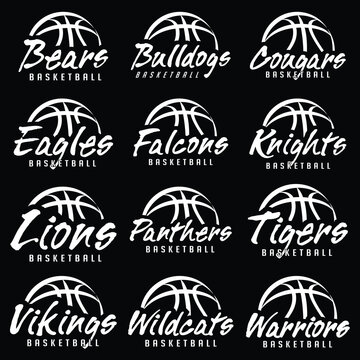 Basketball Team Graphics White Version is a great graphic for basketball teams. There are 12 designs that include a ball and text with the team name. Great for shirt designs, promotional products.