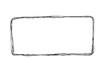 歪な形の長方形の手描きの線画フレーム。複数の線が重なったモノクロの落書きベクターイラスト
