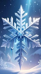 Detailed snowflake, icy, winter scene