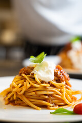 Spaghetti with Meat Sauce and Sour Cream