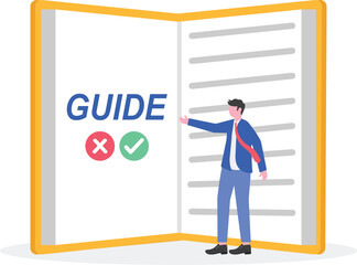 businessman beside guidebook and office building illustration of guidance for running a business
6