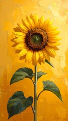 Detailed sunflower in vibrant yellows, on textured background