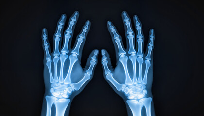 X-ray image of two human hands displaying skeletal structure  