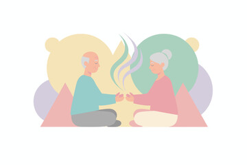 Elderly couple meditating sharing peaceful energy Concept of wellness mindfulness and connection