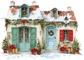 Watercolor Holiday Cottage: Snow-Kissed Charm