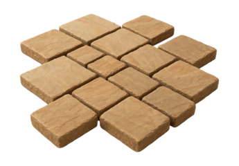 Sturdy square sandstone pavers, ideal for a walkway from the patio to flowerbeds.