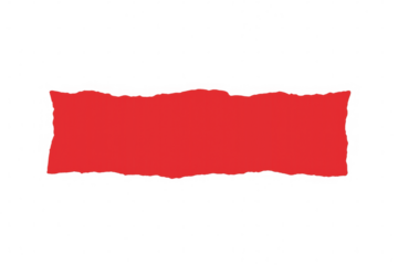 Red torn paper strip banner with ragged edges, a blank information notice on transparent background