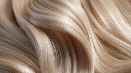 smooth blonde hair strands in closeup view showing silky texture and natural highlights against soft blurred background professional hairstyling and beauty concept