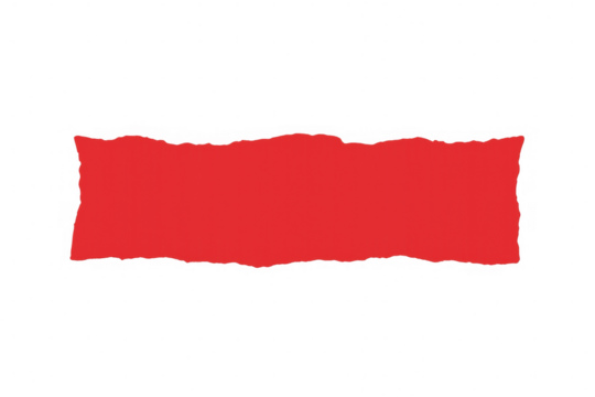 Red torn paper strip banner with ragged edges, a blank information notice on transparent background